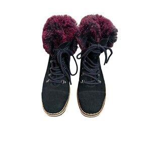 Sam Edelman Boots faux fur 7.5 Bowen Black Suede Leather Fall Winter Shoes